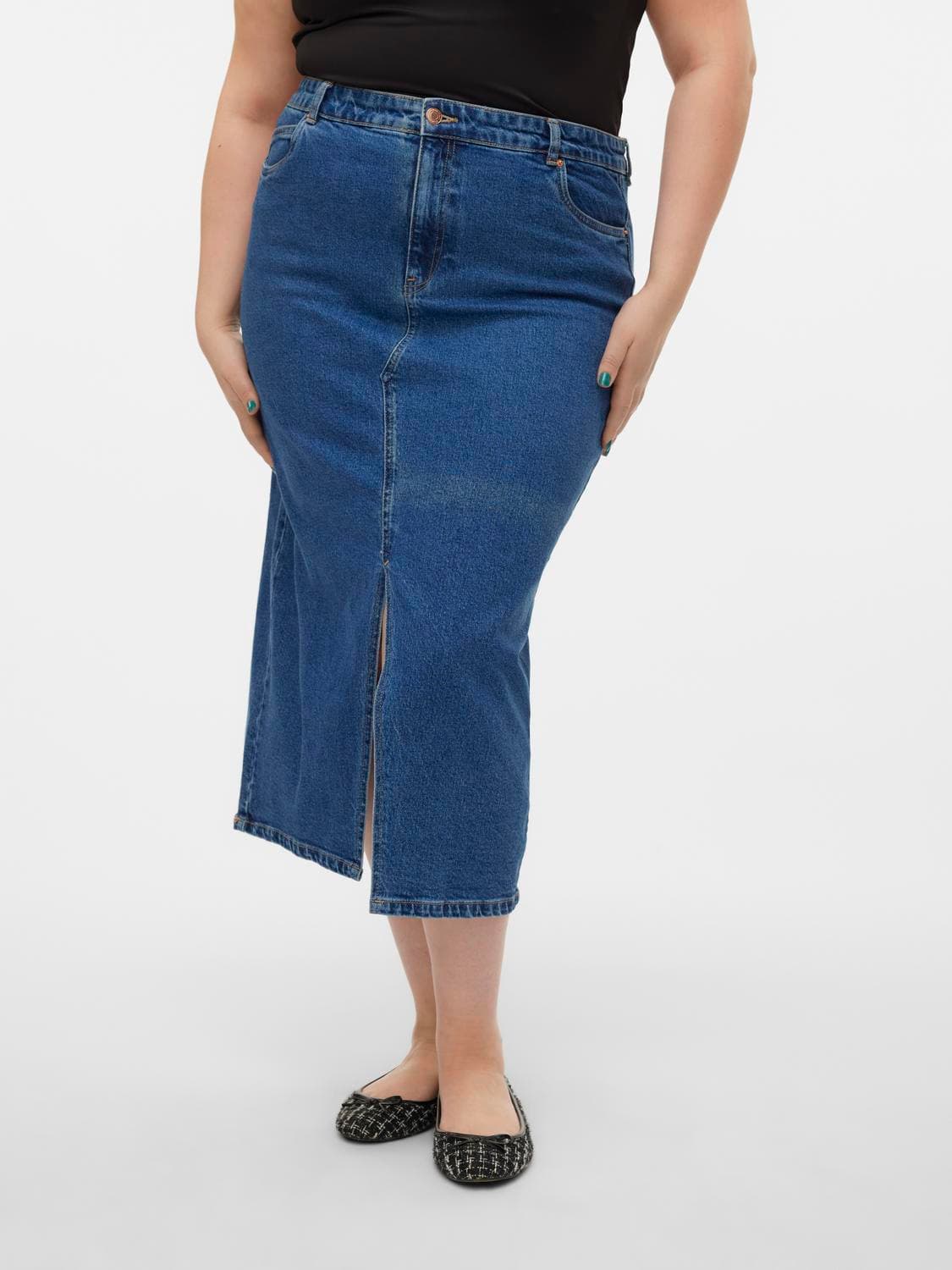 Vmcveri Hr Calf Denim Skirt Ga Mix Cur - Vero Moda
