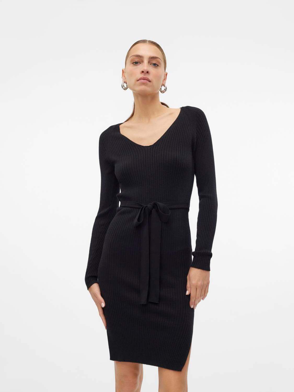 Vmsaba Rib Ls V-Neck Belt Dress Ga Noos - Vero Moda