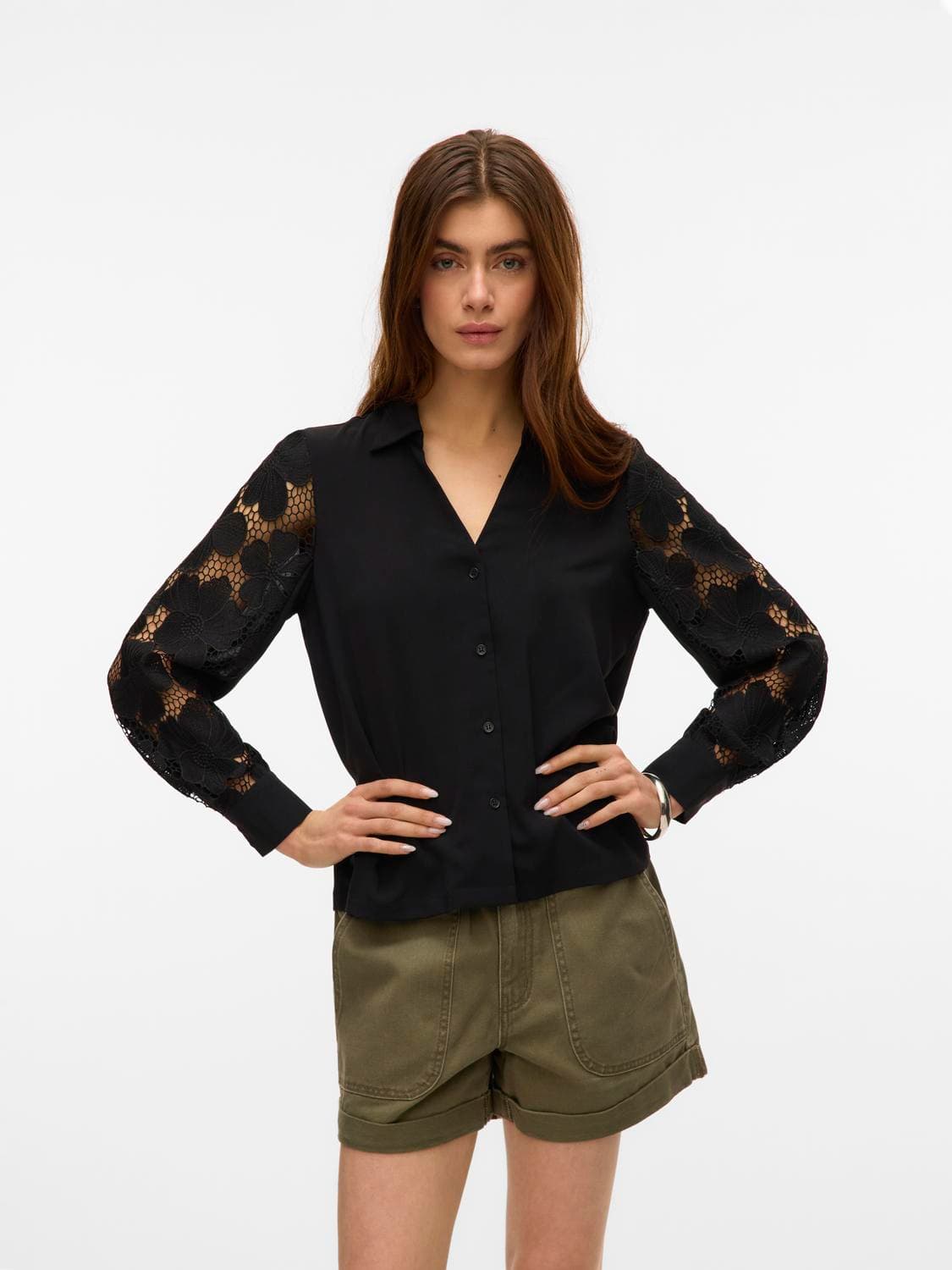 Vmnana Ls Lace Shirt Wvn Ga - Vero Moda