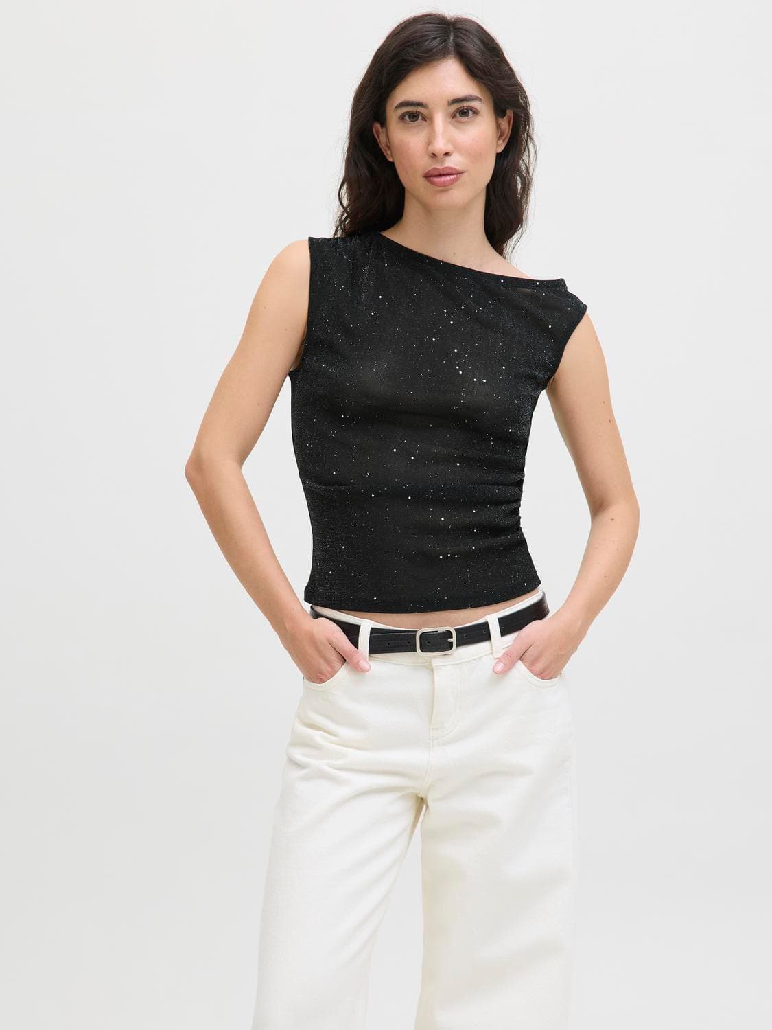 Jxholly Sl Asym Glitter Top Jrs - Jack & Jones