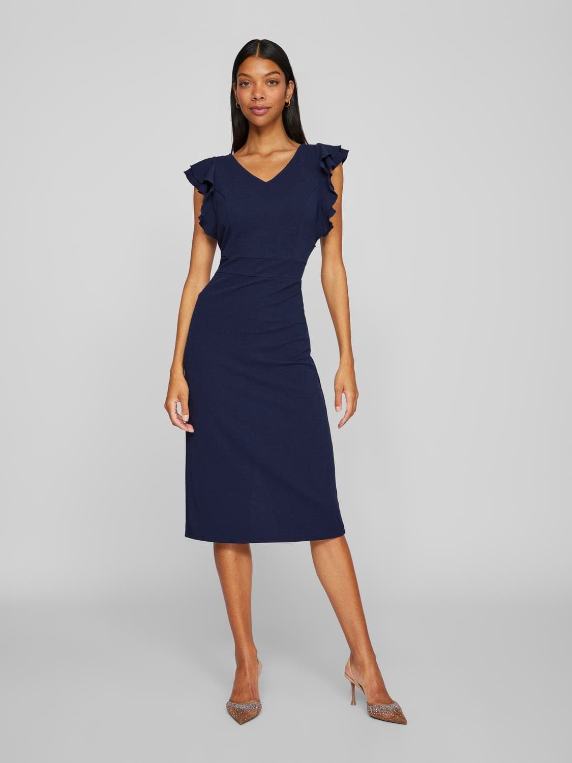 Viclara Flounce Sleeve Midi Dress/Dc - VILA