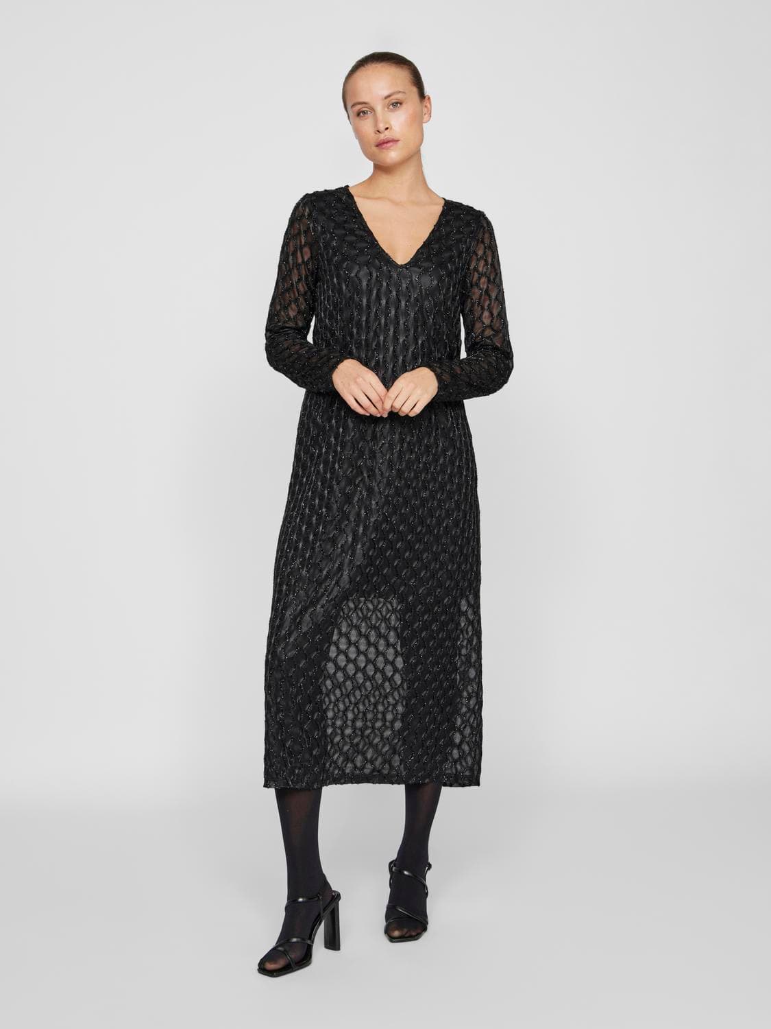 Vizalma V-Neck L/S Midi Dress/R - VILA