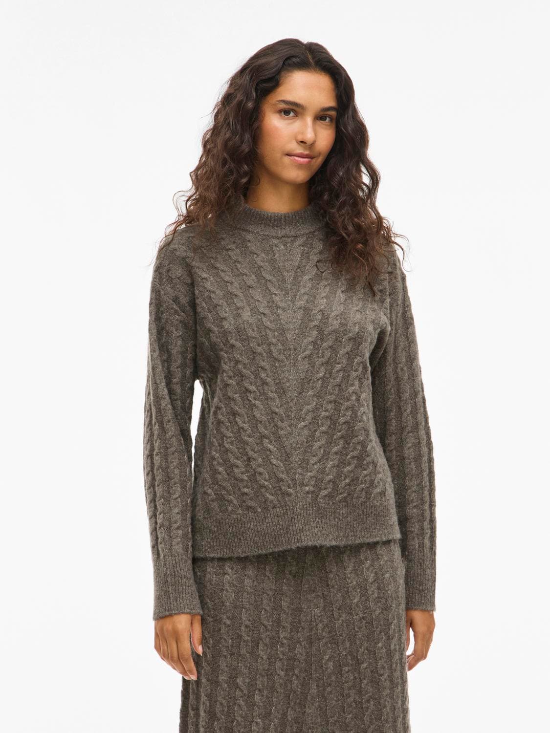 Virelli Highneck L/S Cable Knit Top/Bfs - VILA