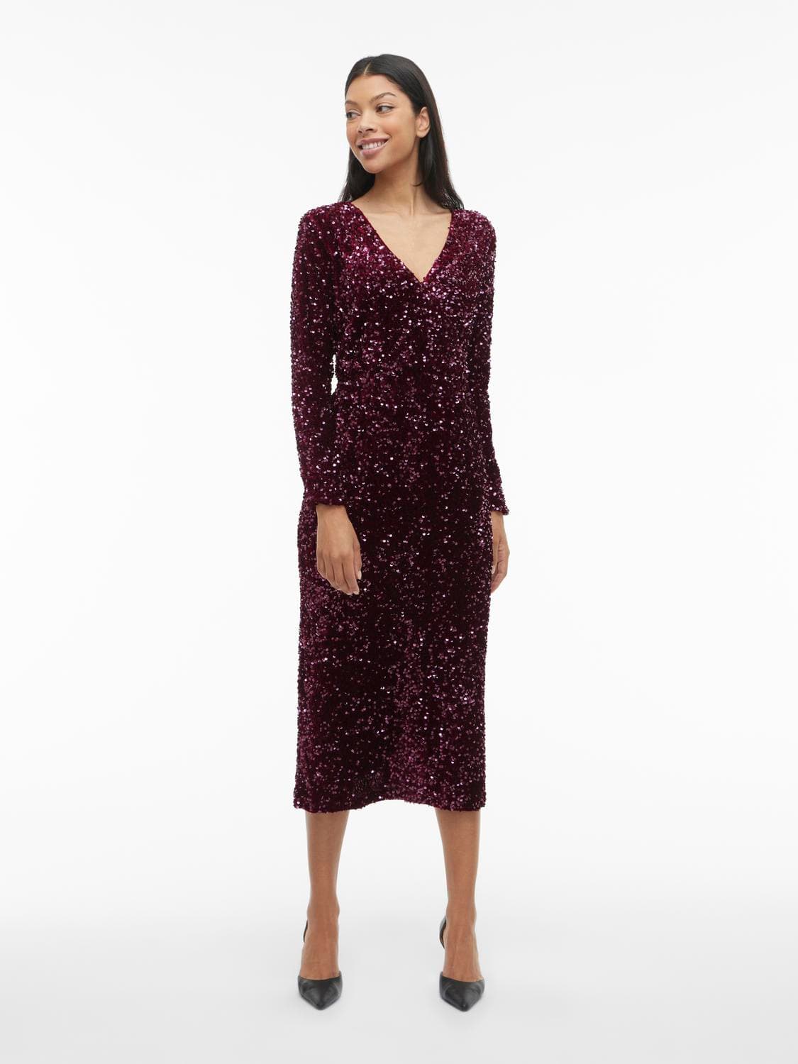 Vifaith V-Neck L/S Midi Dress - VILA