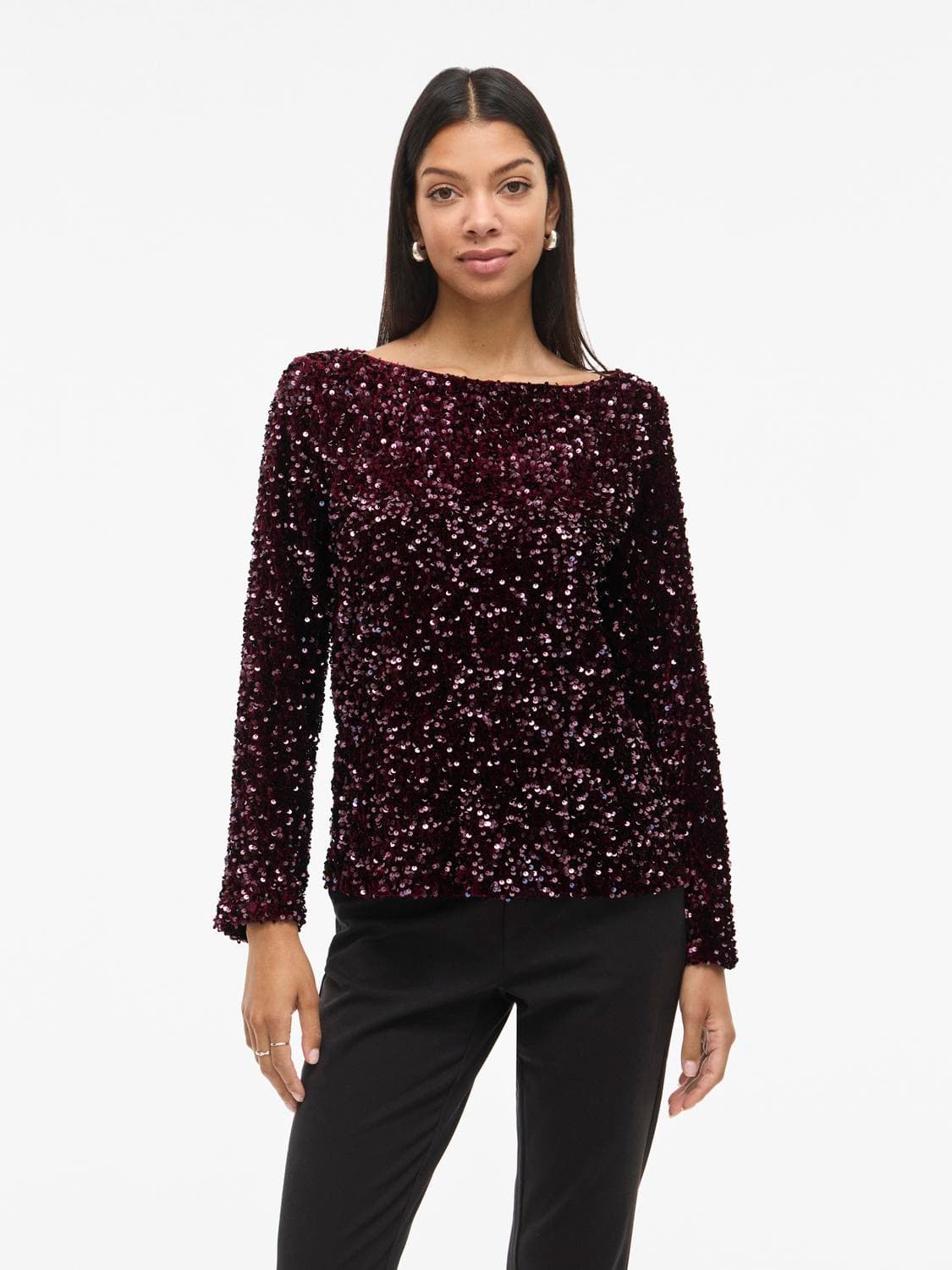 Vifaith Boat Neck L/S Sequin Top/2 - VILA