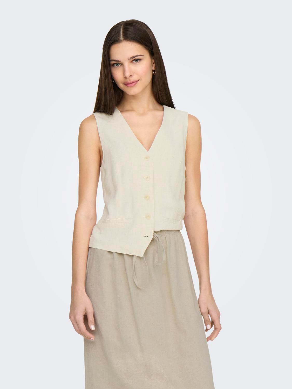 Onliris-Siesta S/L Linen Bl Vest Tlr - ONLY