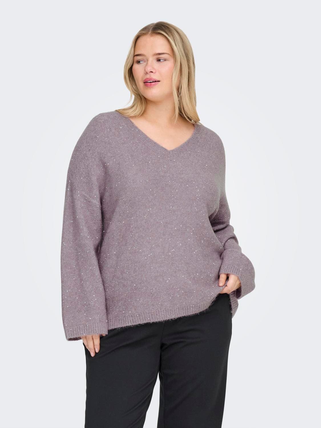 Cararizona Ls Sequins V-Neck Pul Knt - ONLY