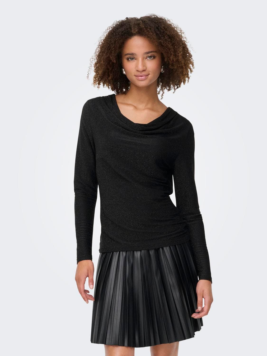 Onlrich L/S Glitter Waterfall Top Jrs - ONLY