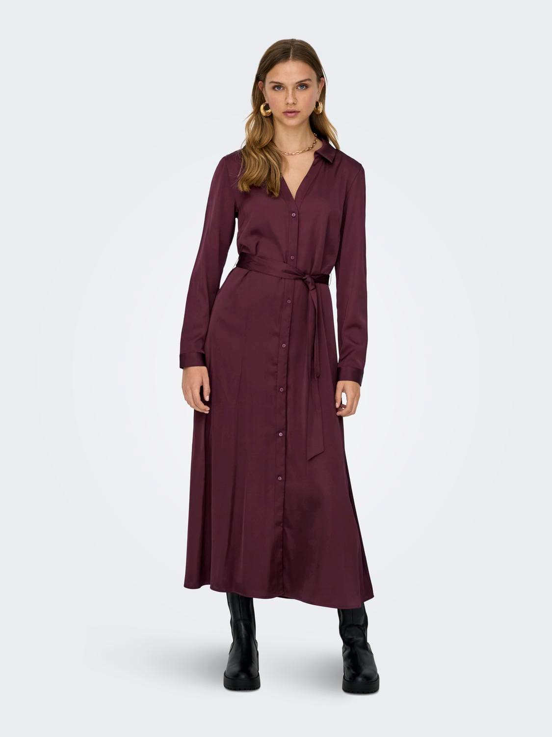 Onlmika Vis Satin L/S Long Dress Wvn - ONLY