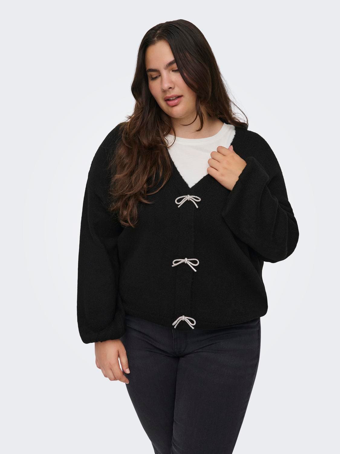 Cardonna Ls Bow V-Neck Knt - ONLY