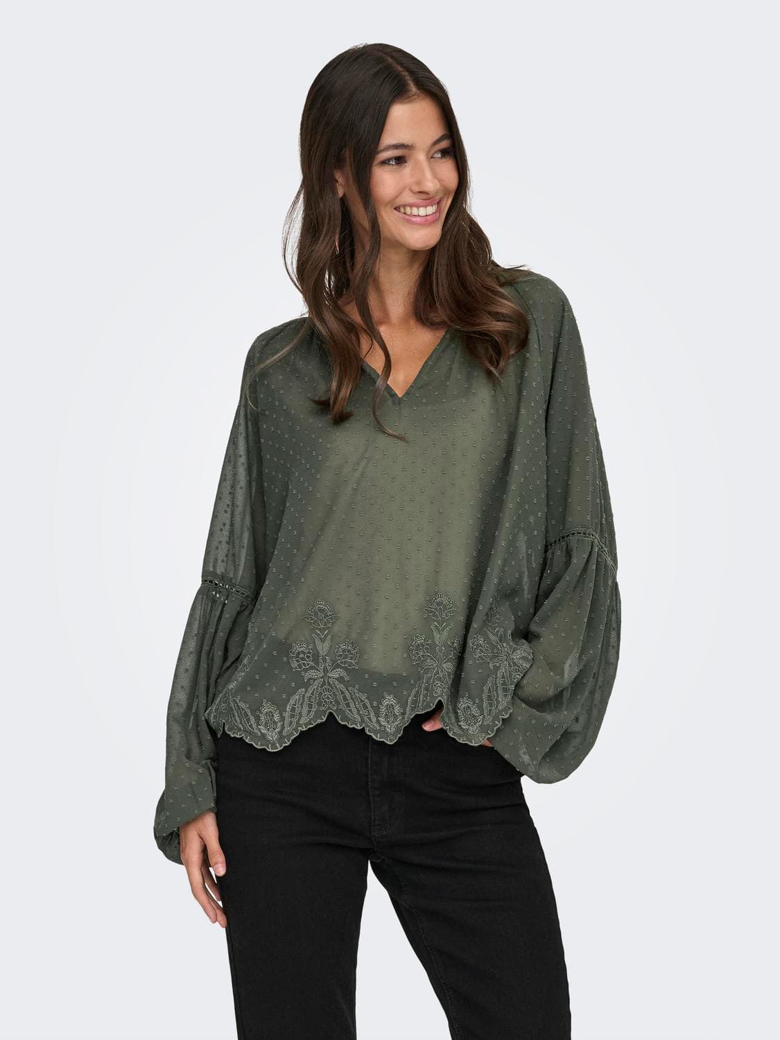 Jdyjessie L/S Embroidery Top Wvn Exp - ONLY