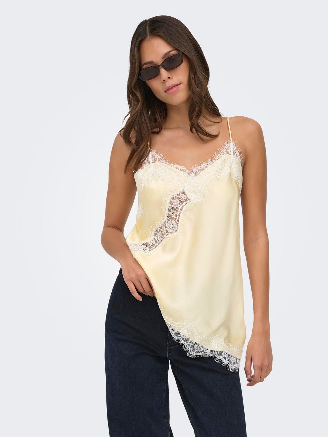 Jdyfifi S/L Asym Lace Singlet Wvn Noos - ONLY