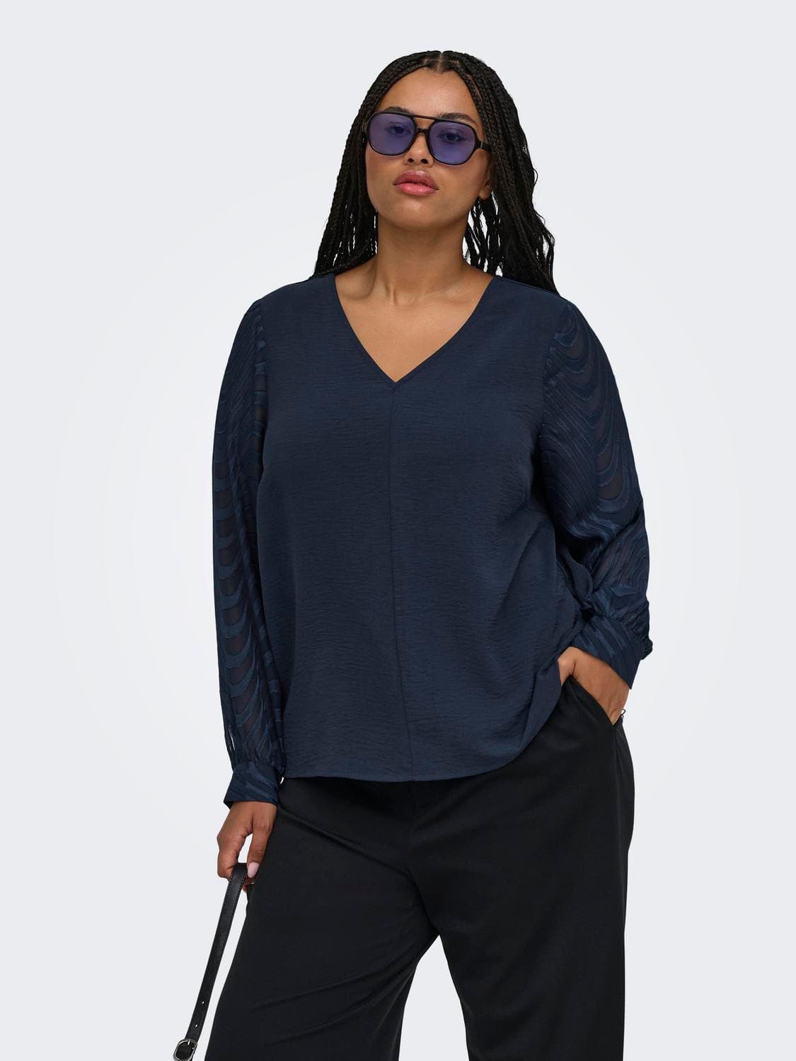 Carmetta L/S V-Neck Top Wvn - ONLY