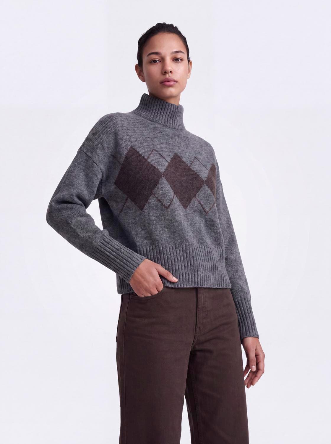 Onlkimma Ls Argyle Highneck Knt - ONLY