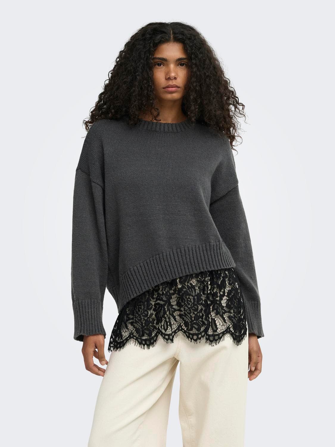 Onlevie Ls Lace Mix O-Neck Knt - ONLY