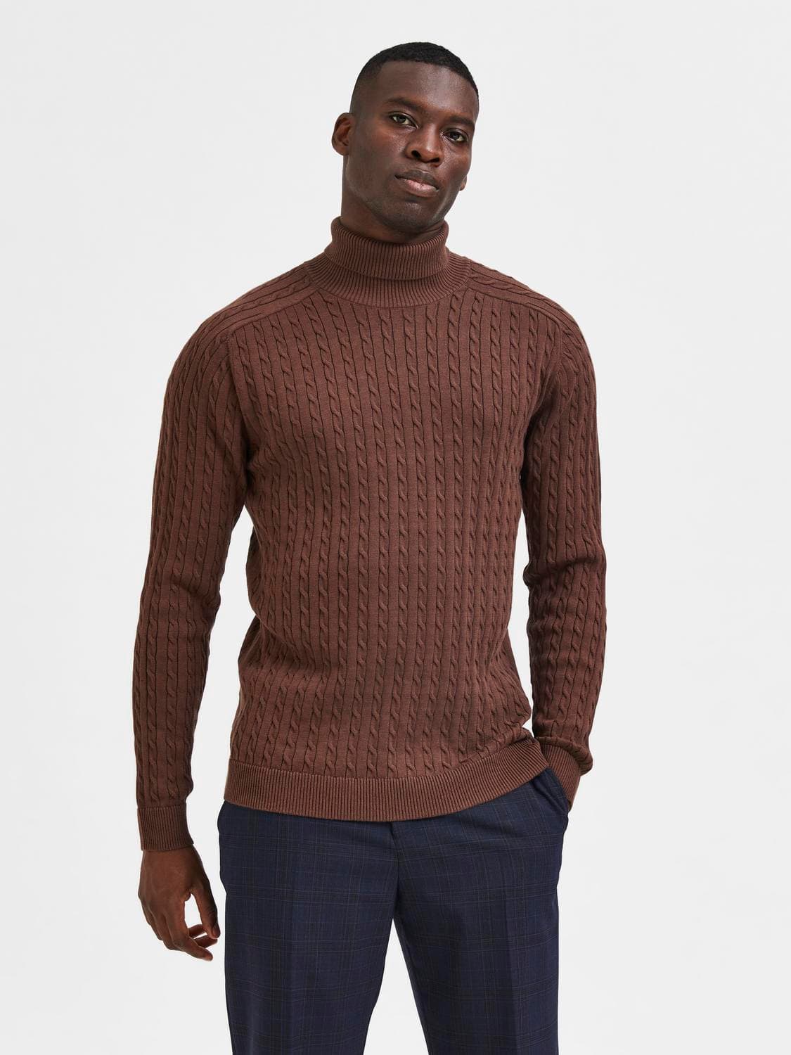 Slhaiko Ls Knit Cable Roll Neck B - Selected