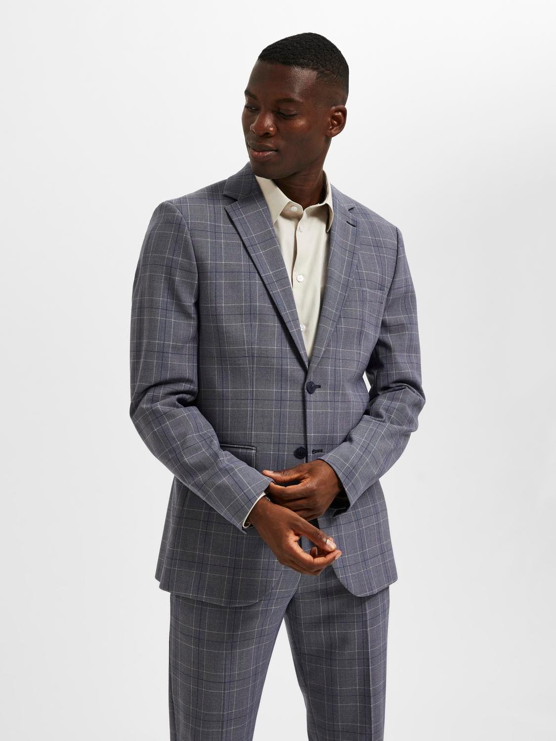 Slim-Elon Blue Check Blazer - Selected
