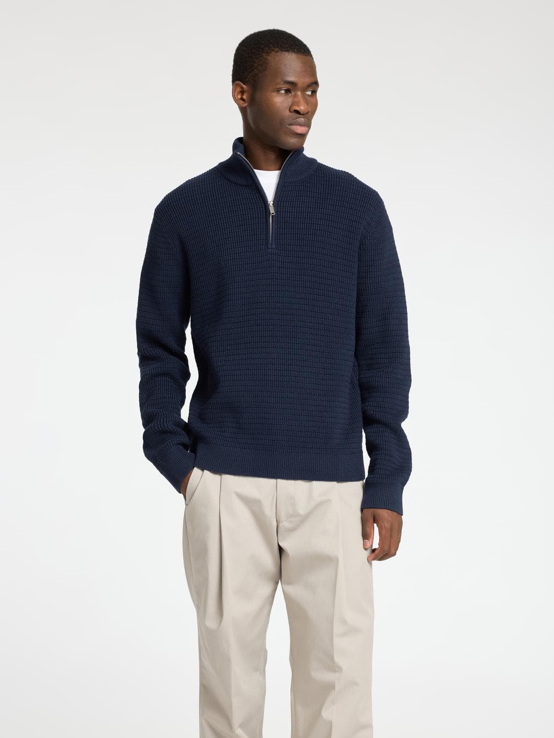 Slhtheo Ls Knit Structure Half Zip - Selected