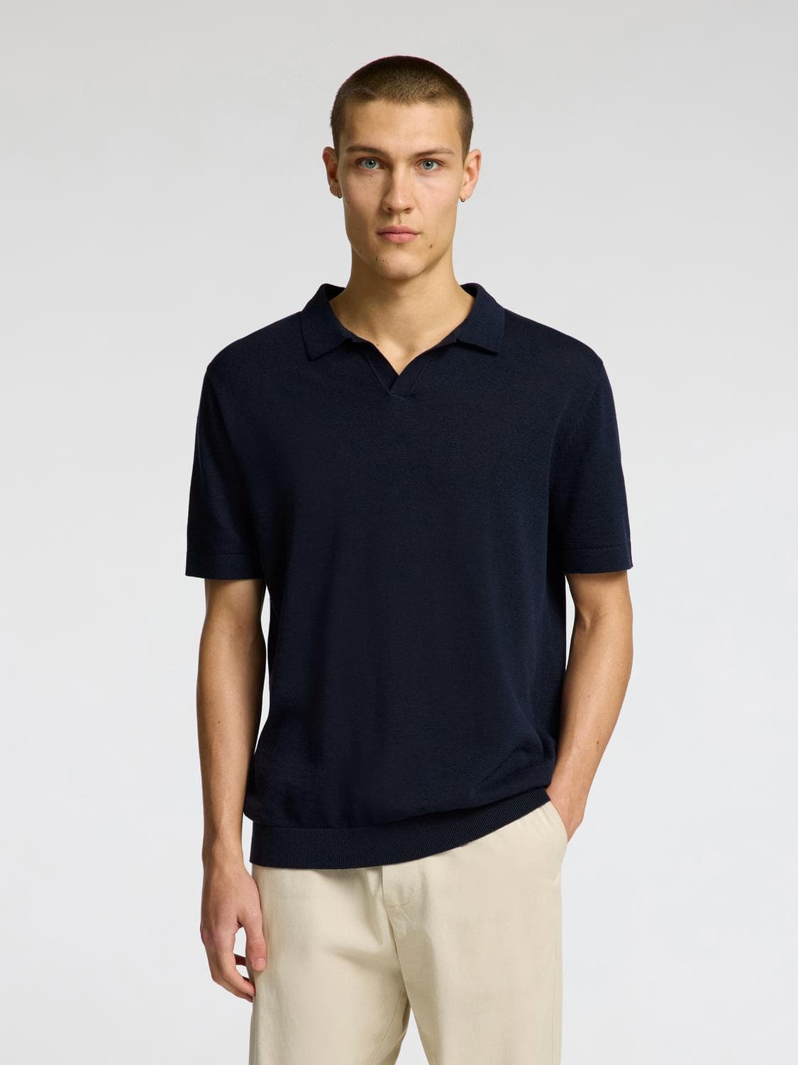 Slhmattis Ss Linen Blend Open Polo Noos - Selected