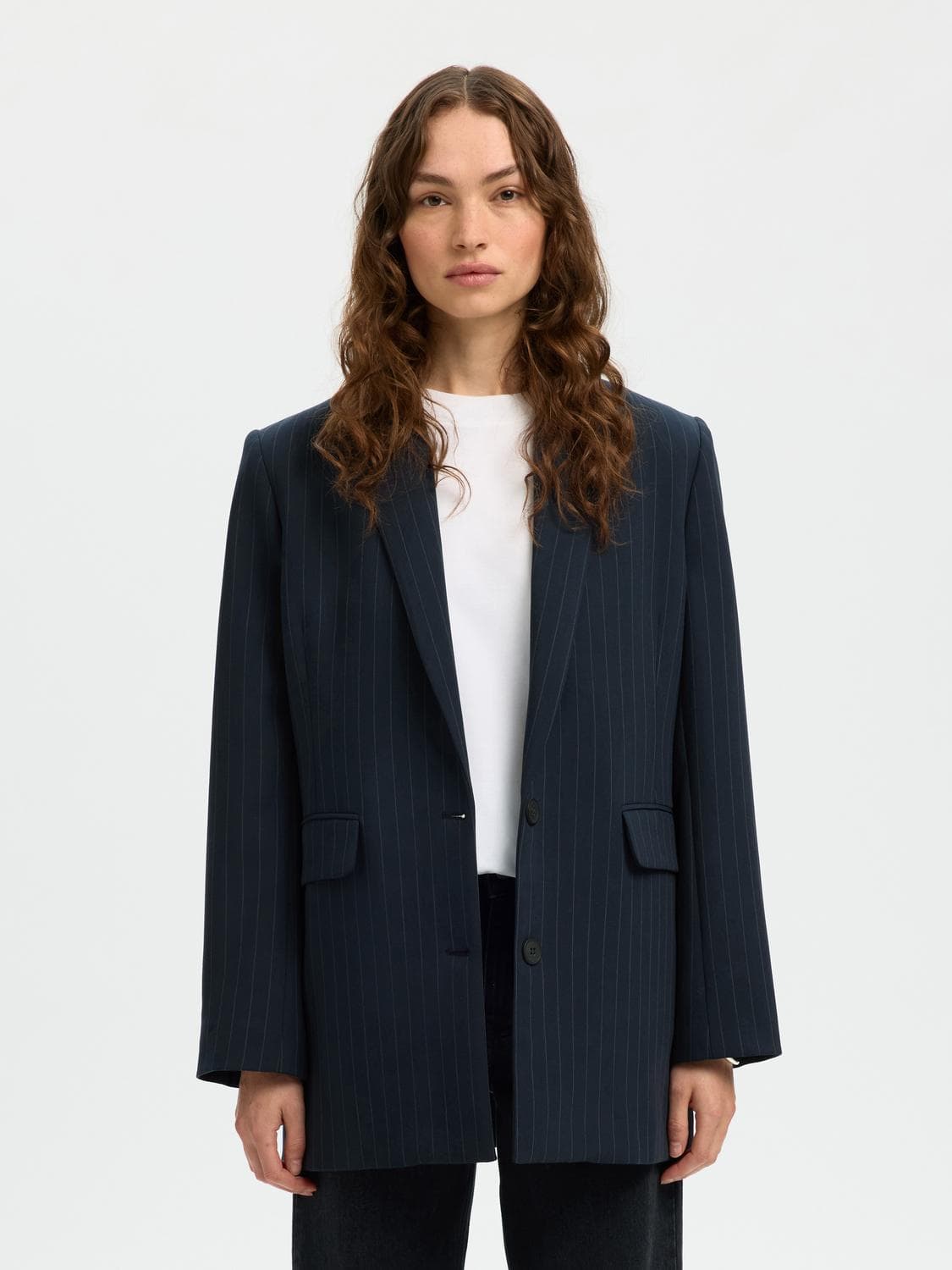Slwrita Ls Relaxed Blazer Pin Stri Noos - Selected