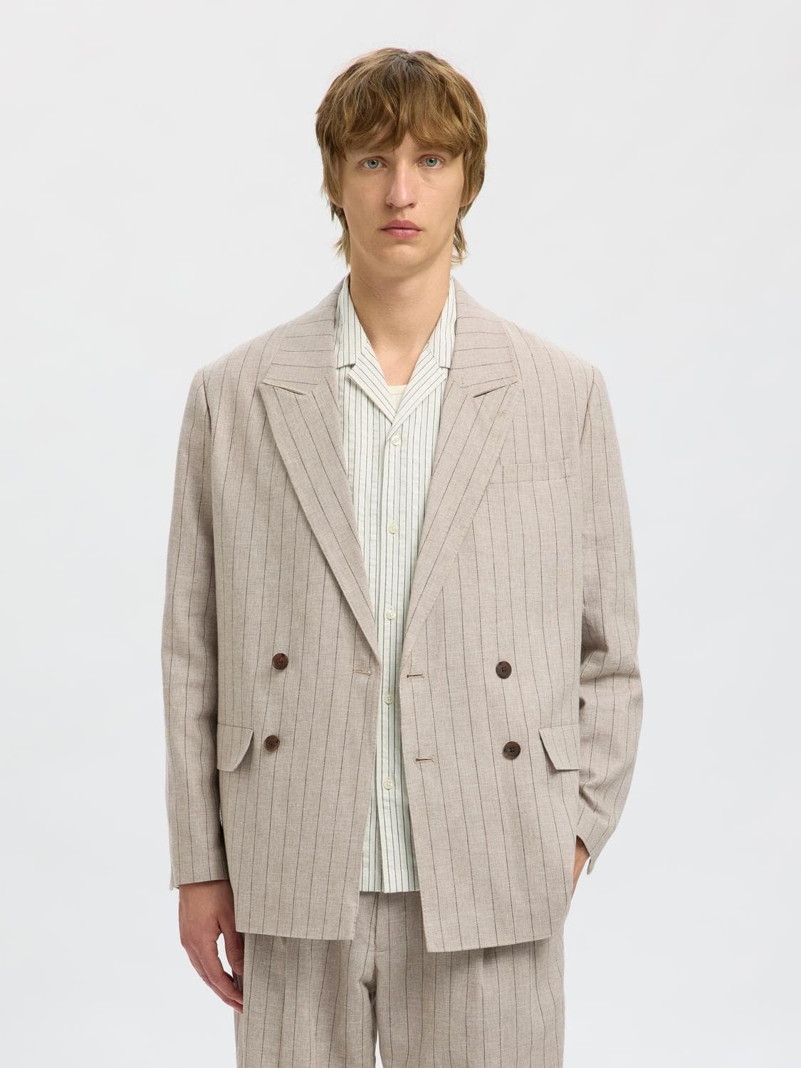 Slhrlx-Malik Linenblend Pinstripe Db Blz - Selected