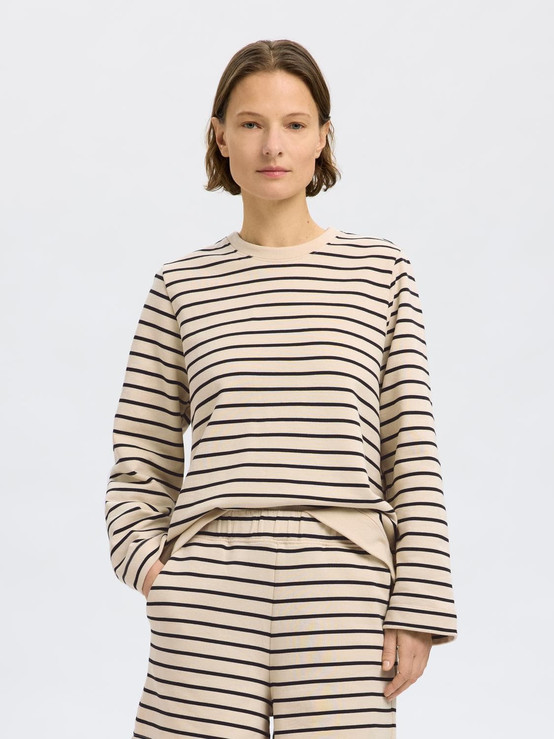 Slfelise Ls O-Neck Wide Striped Sweat - Selected
