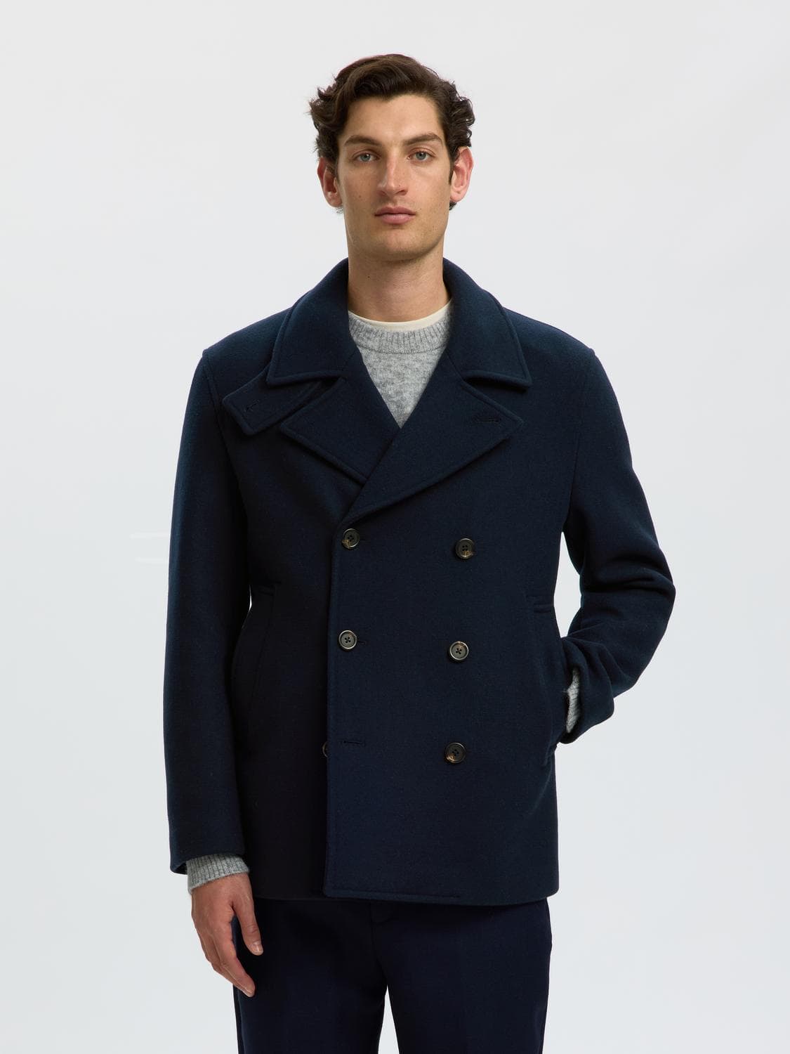 Slmarchive Wool Blend Peacoat - Selected