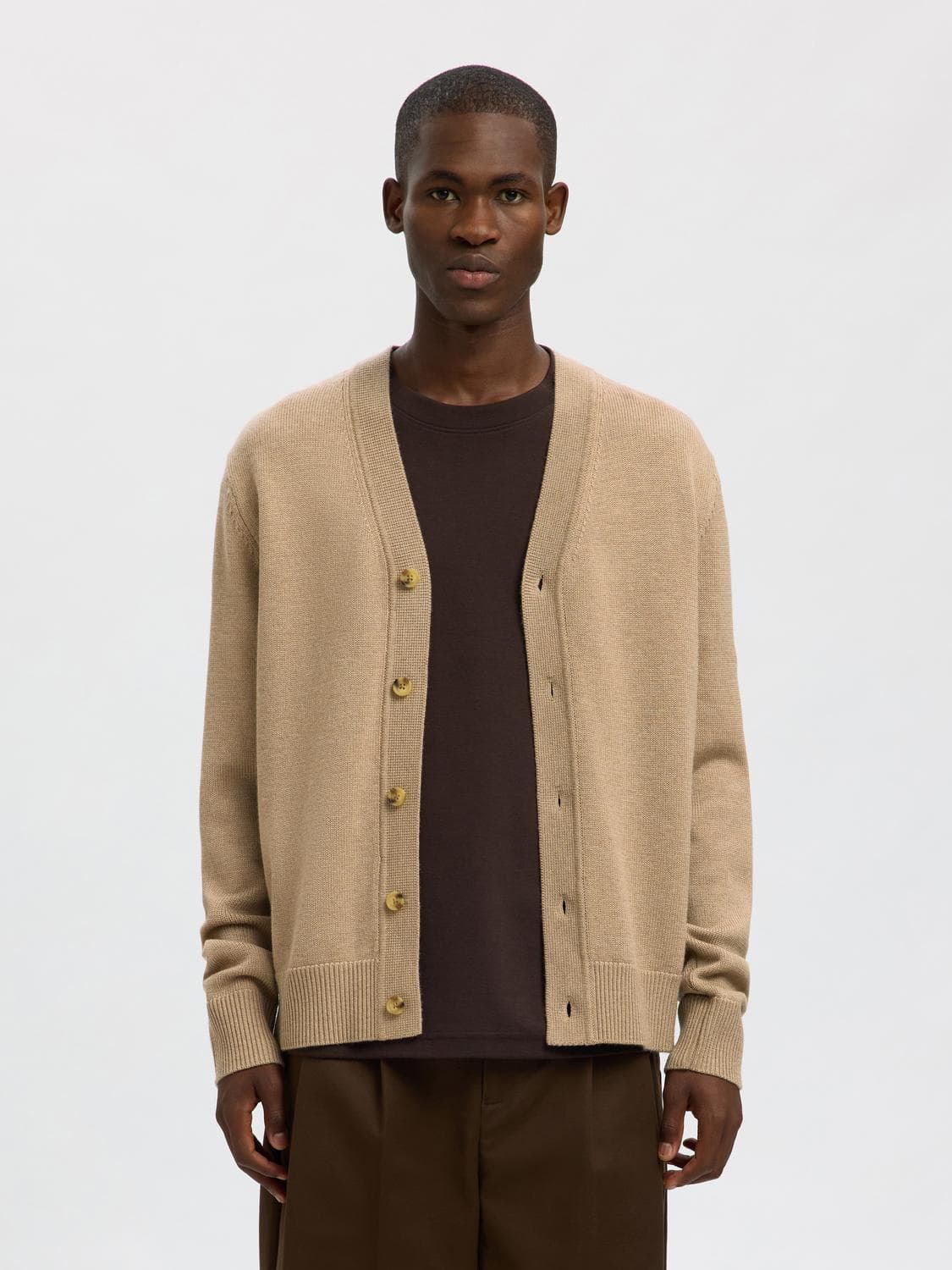 Slhtray Ls Merino Chunky V-Neck Cardigan - Selected