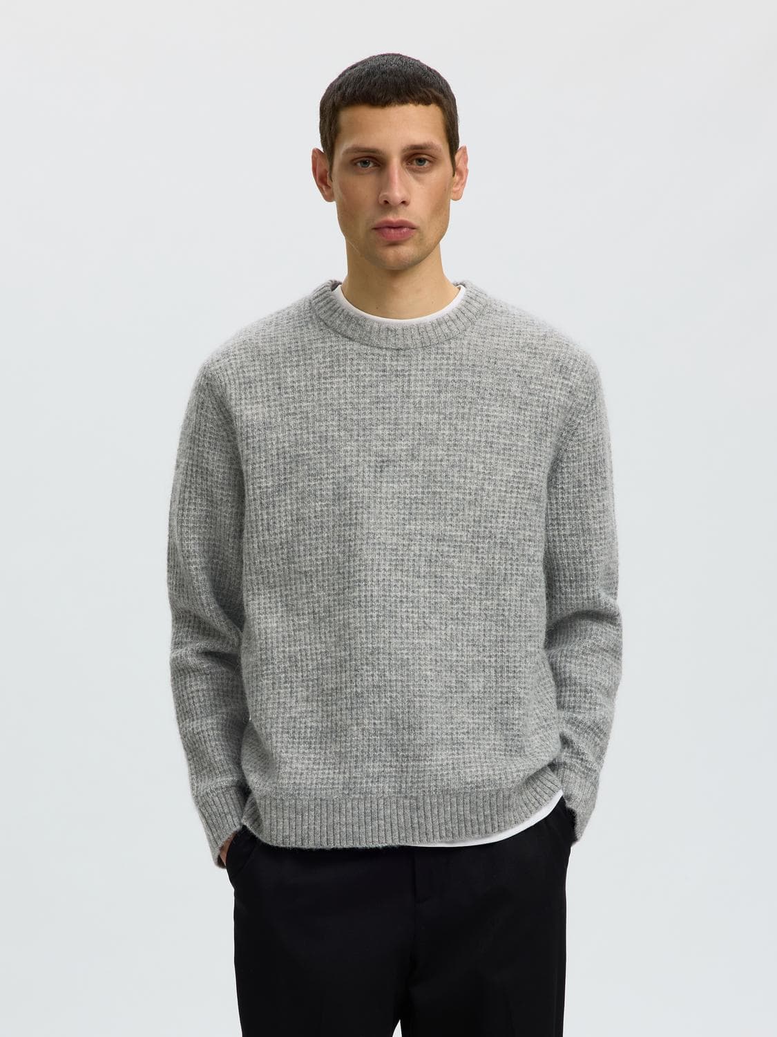 Slmrai Ls Knit Waffle Crew Neck - Selected