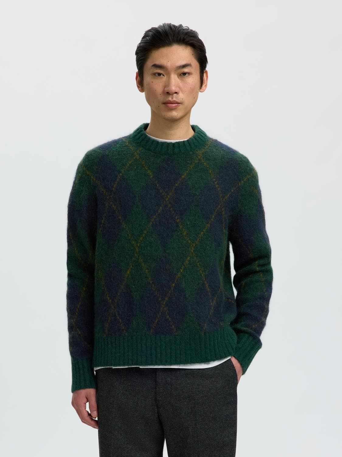 Slmrai Ls Knit Argyle Crew Neck - Selected