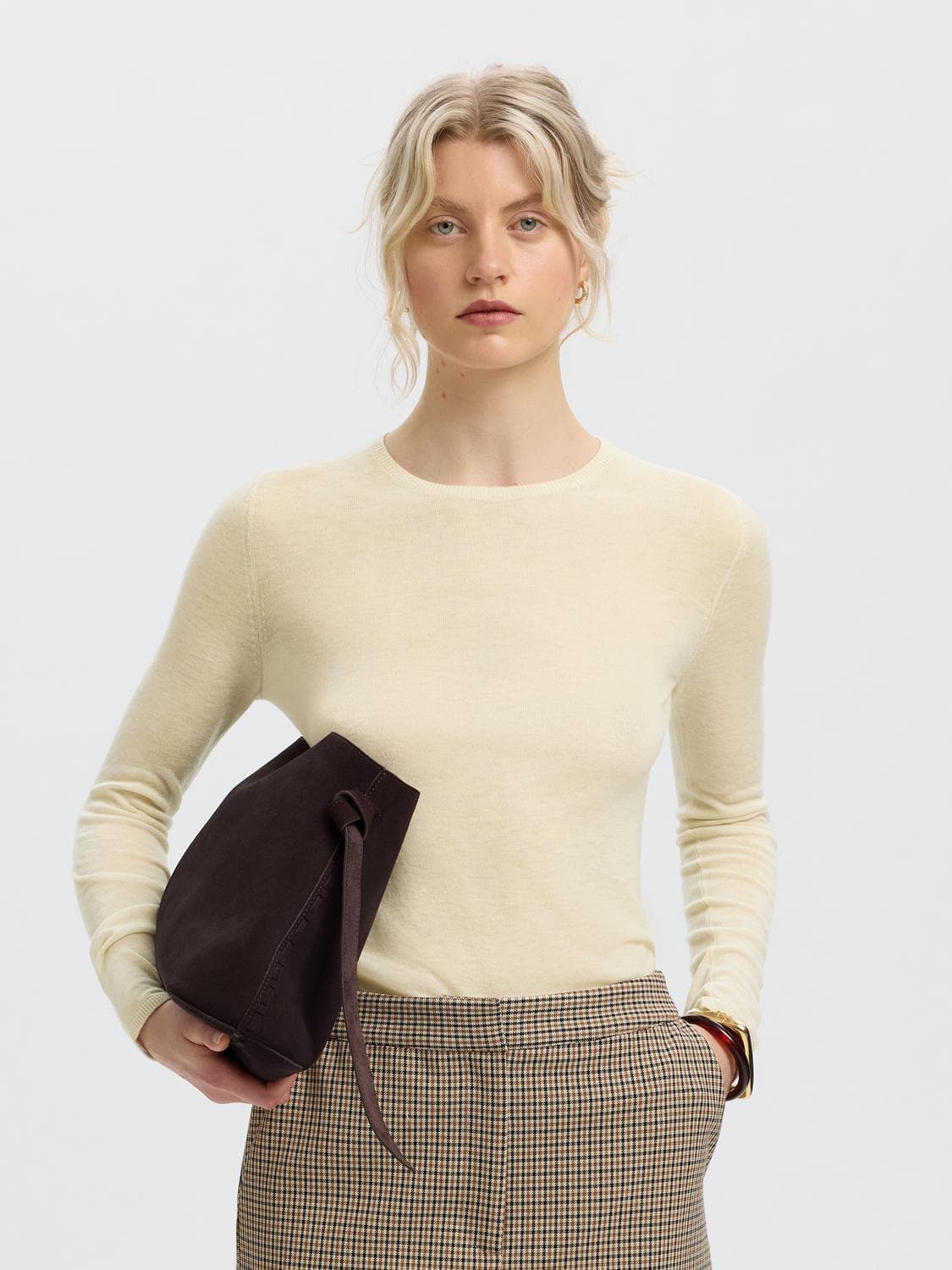 Slwvendy Ls Knit Wool O-Neck Noos - Selected